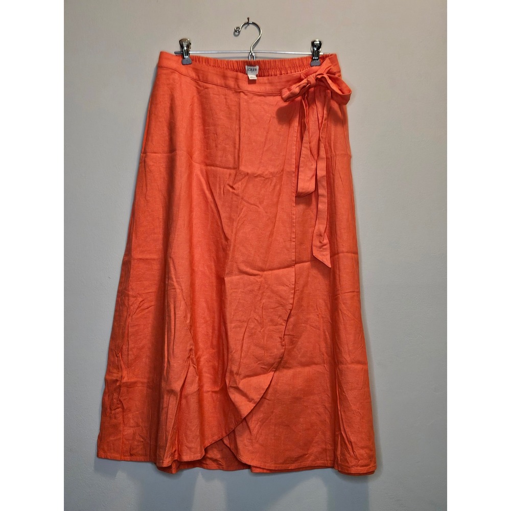 J.Crew Coral Linen Blend Wrap Midi Skirt Pockets Size Medium